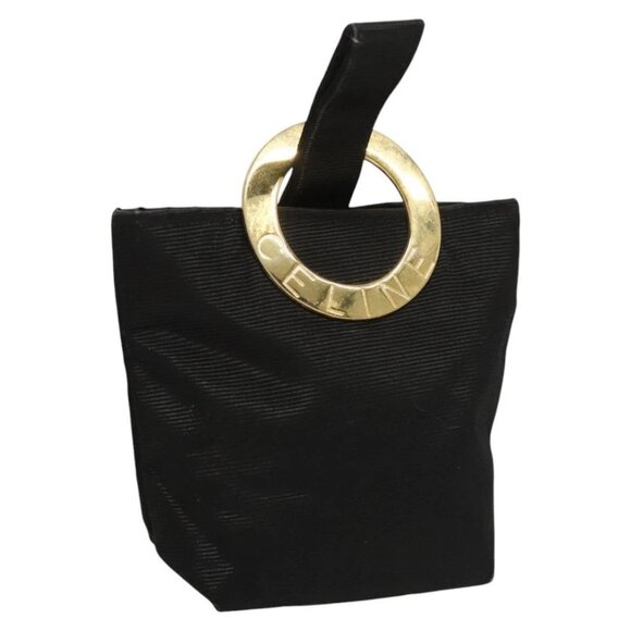 CELINE Circle Pouch Nylon Black Gold Auth KD376 - Picture 1 of 15